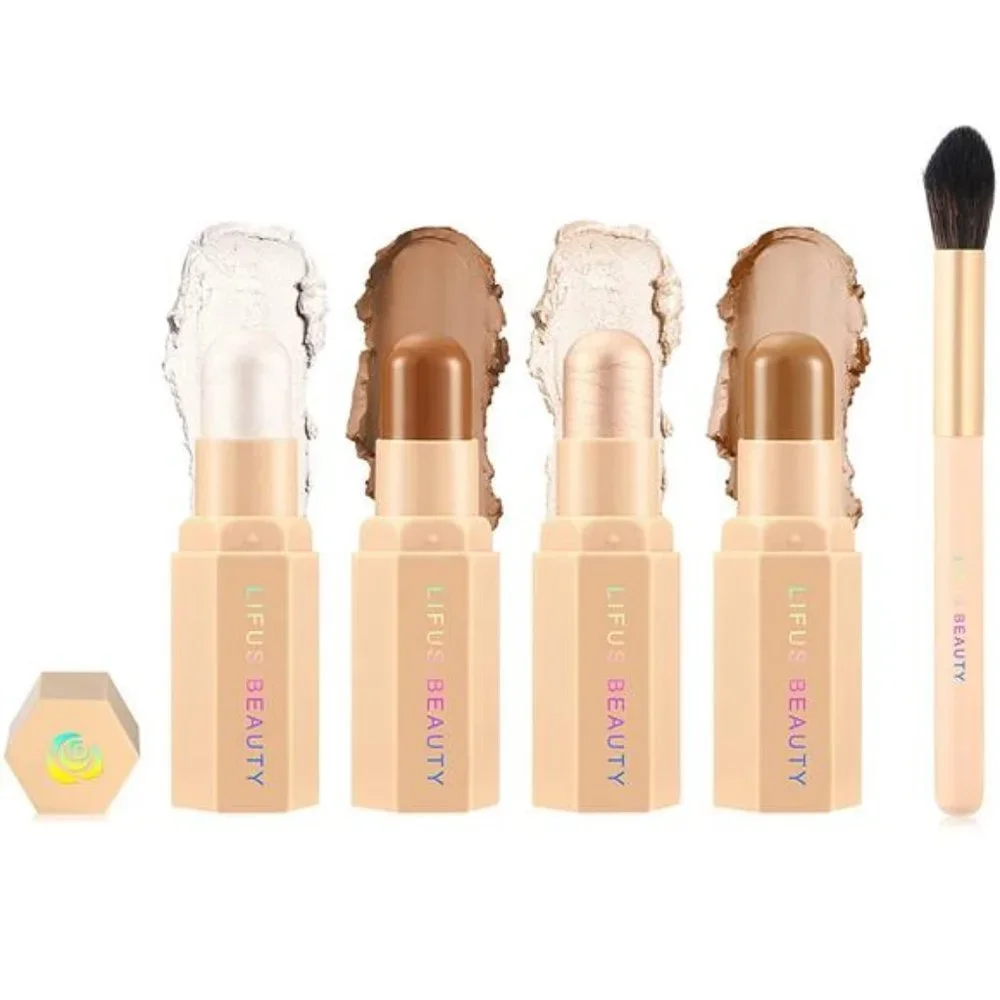 Face Cream Contour Stick Bronzer Highlighter Illuminator Makeup Glow Kit Set, F1